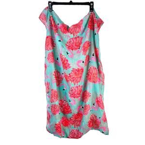 Flamingo Print Cowl Scarf Polyester Ocean Green Pink Peach Color 26”x36.5”